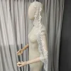 voile de mantille long personnalisé, voile de mariage vintage avec garniture en dentelle de cils, voile bohème à un seul niveau avec peigne caché