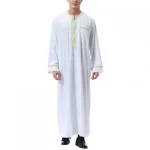 Vêtements musulmans traditionnels pour hommes, chemise musulmane, robe d&rsquo;aviation, royauté islamique, robe de Dubaï, col rond, manches longues, rétro, adt Abaya