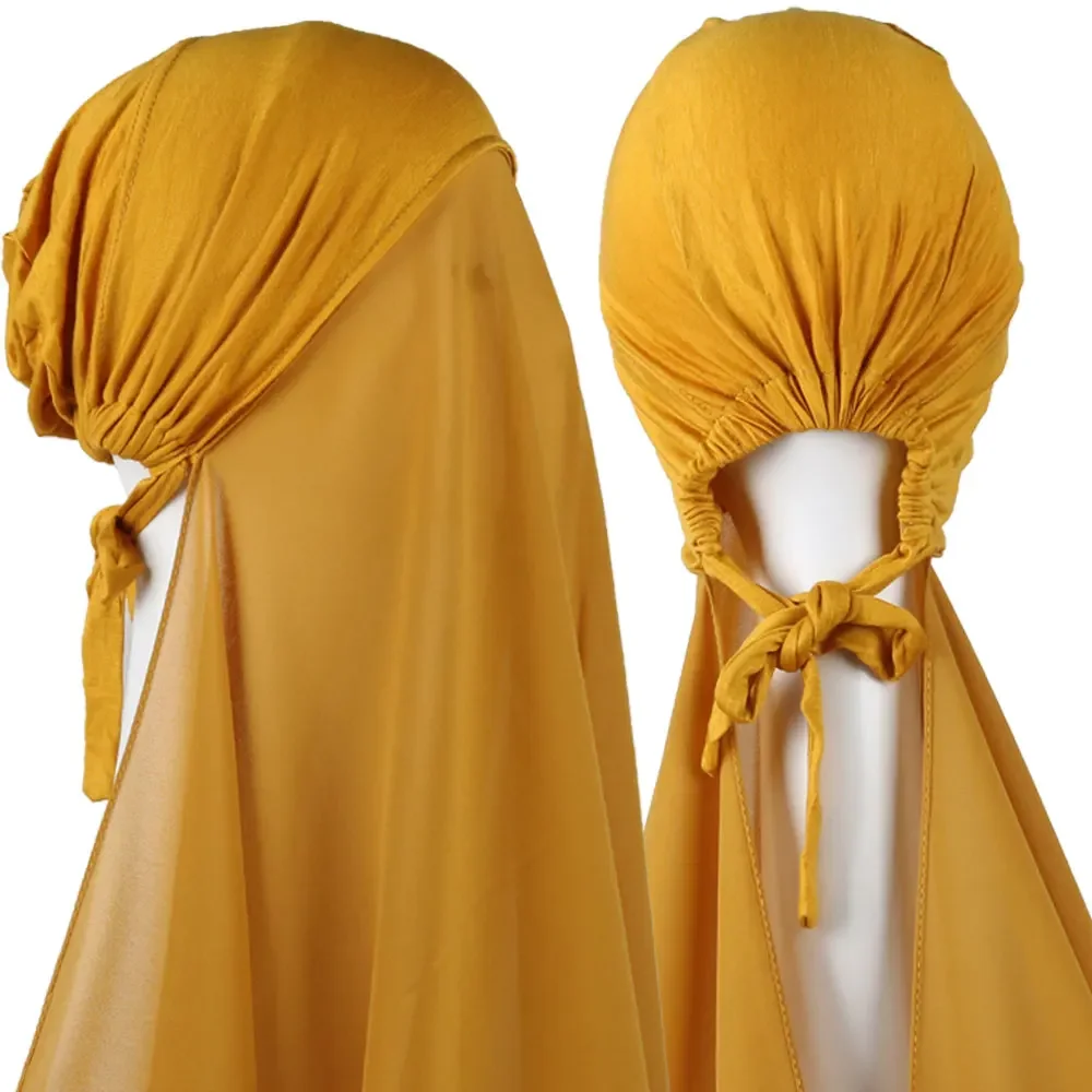 hijab instantané en mousseline de soie pour femme musulmane avec bonnet hijabs en mousseline de soie lourde avec bonnets intérieurs élastiques foulards en mousseline de soie avec bonnet sans épingle