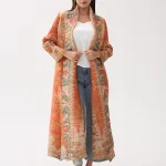 Miyake plissé Vintage imprimé col rabattu à manches longues veste longue femmes concepteur Abaya nouveau dubaï mode grande taille manteaux