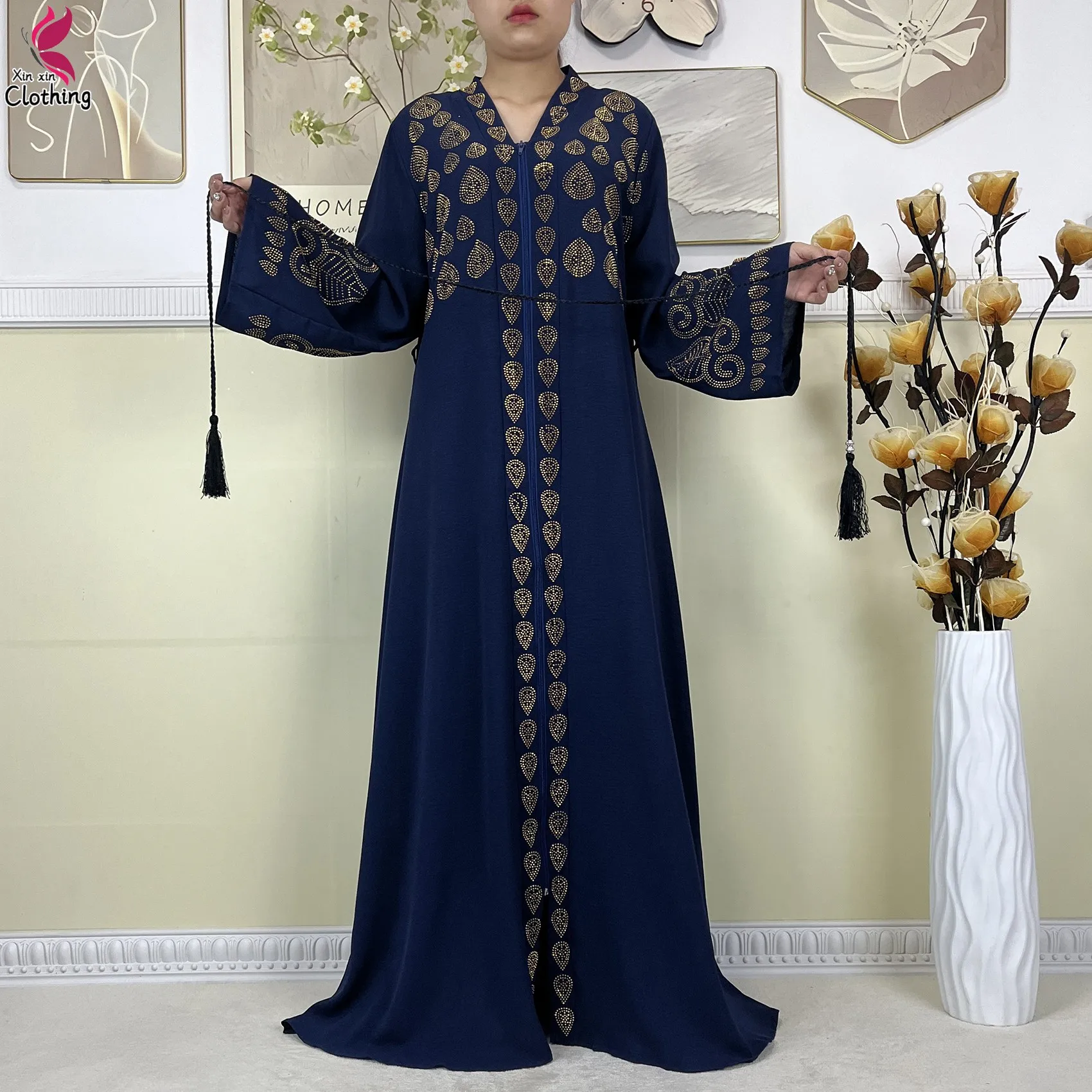 robe abaya ouverte en mousseline de soie pour femme musulmane, nouveau style, dubaï, Élégante, vêtements islamiques, cardigan à fermeture Éclair, avec Écharpe, 2024