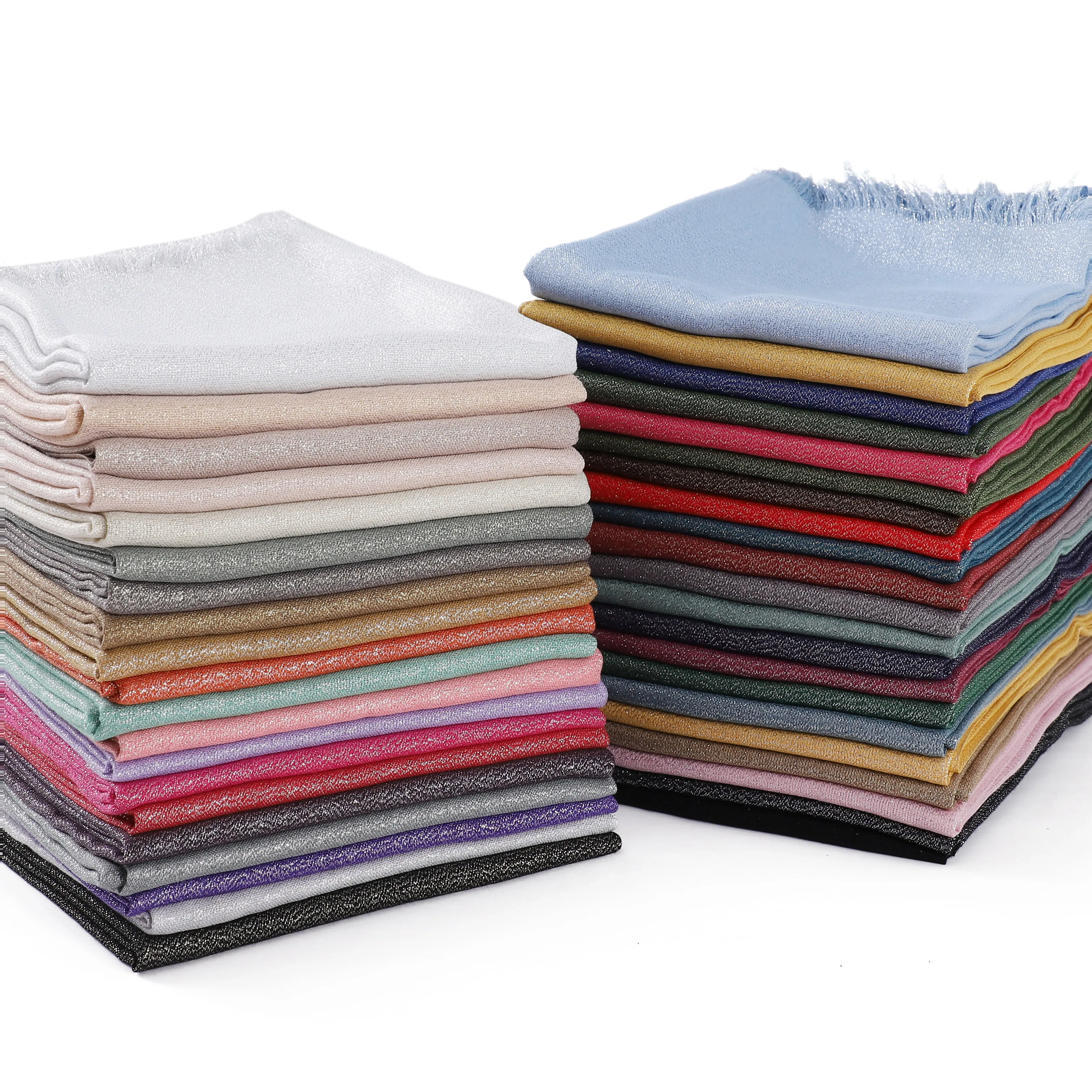 Dernier Écharpe Brillante en Tissu Rayonne pour Femme, Châle de Tête en Fil de Fer localité et Argenté, Hijab à Franges