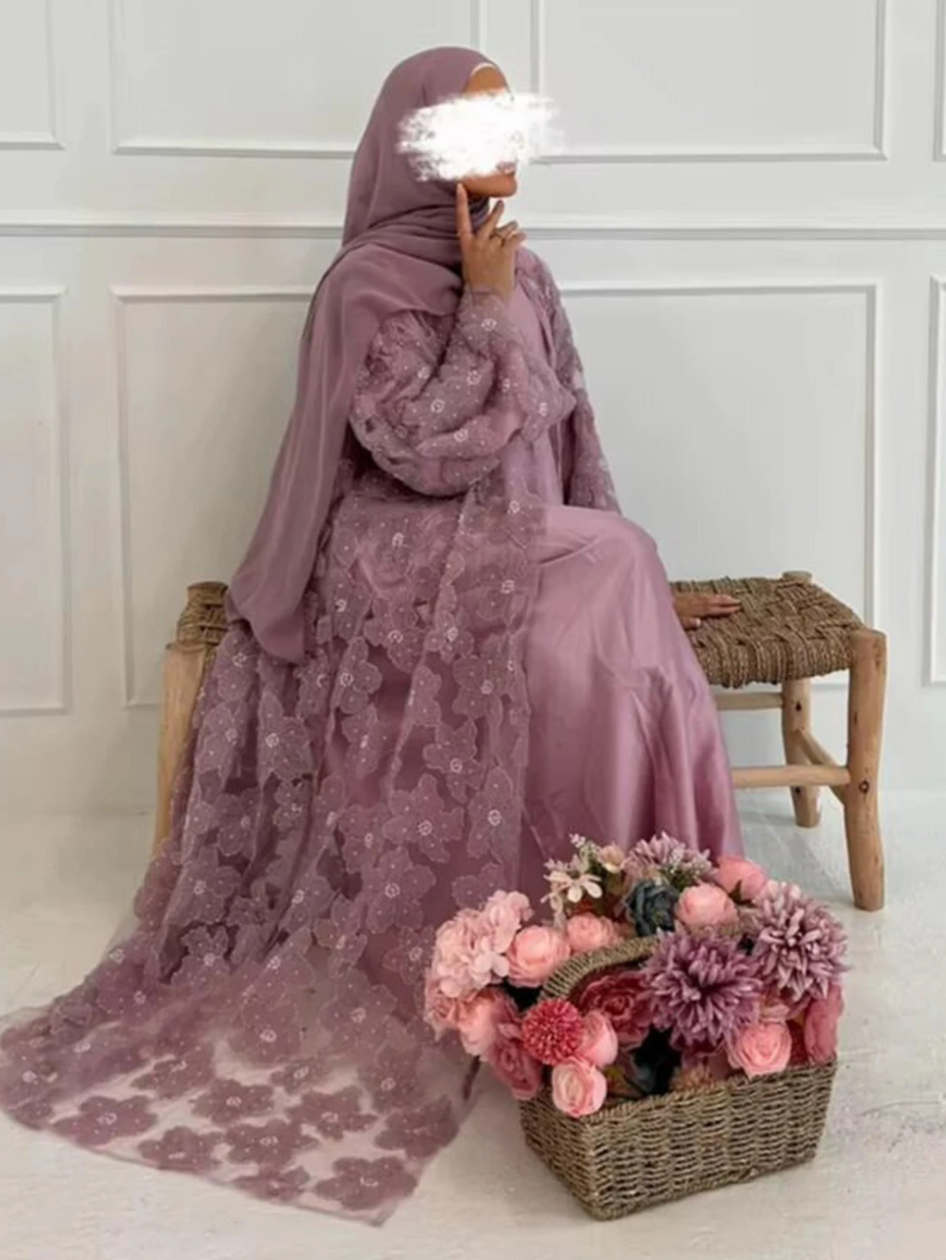 eid femmes abaya musulman cardigan robe perles fleur jalabiya ramadan robes largos islam arabe longue robe maroc caftan 2026