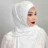 hijab musulman perlé confortable, couverture complète, chapeaux hijab arabes élastiques, bandeau doux, casquette turban pour femme
