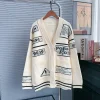 cardigan rétro pour femmes, manteaux tricotés, col en v, manches longues, streetwear élégant, ouvert, décontracté, ample, automne hiver