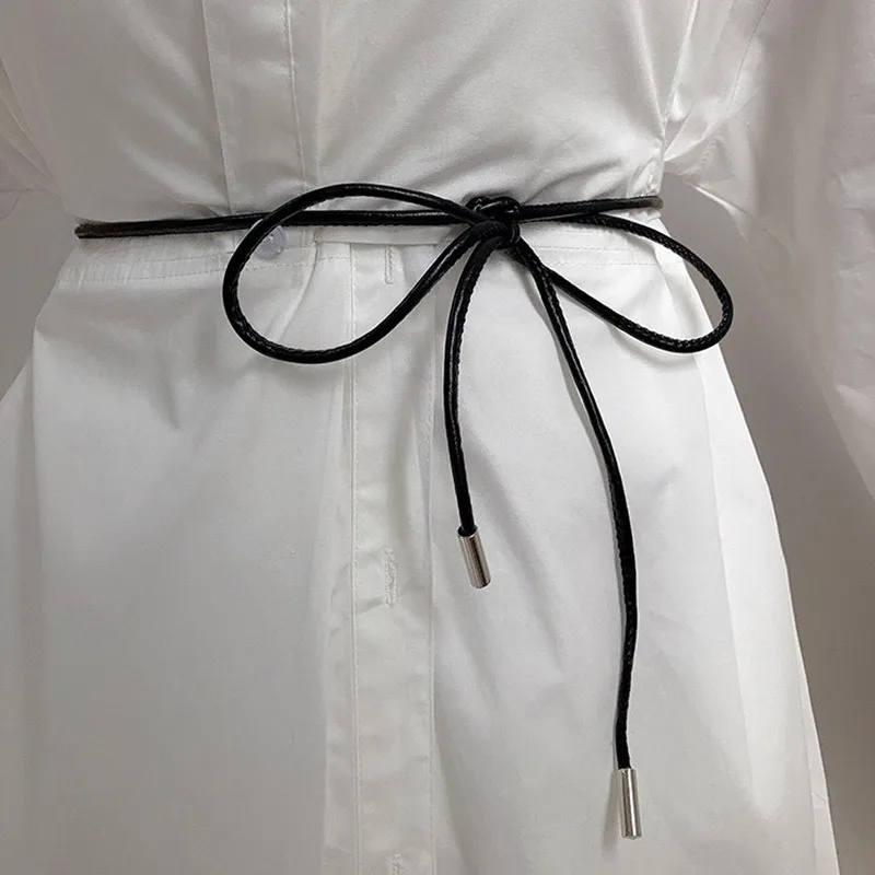 Ceinture en cuir JOThin pour femme, décoration simple avec robe, longue ULnouée, ceinture à cordes vintage