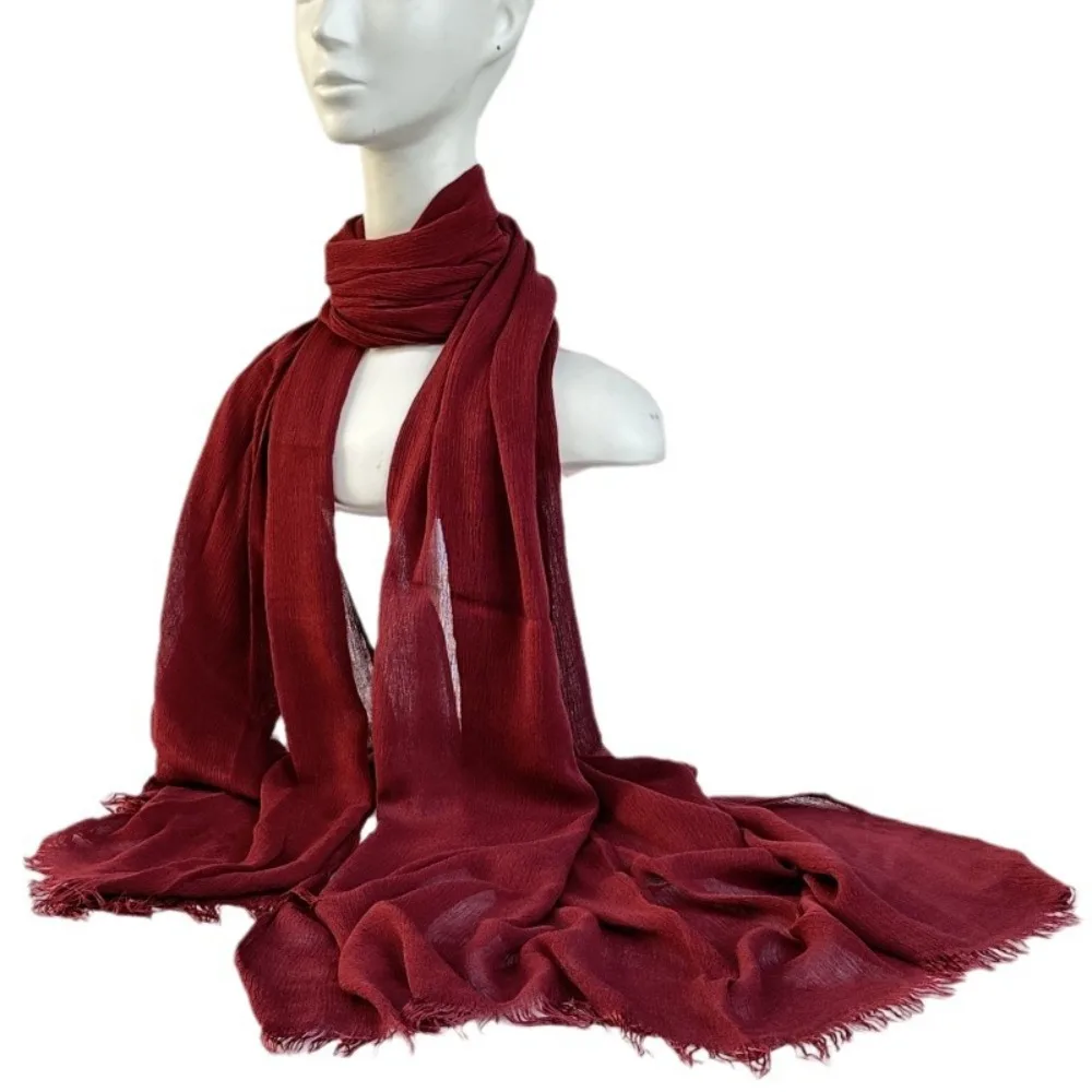 hijab en coton froissé pour femme musulmane, écharpe à franges, châles, écharpe de sauna, enveloppes de tête, turban islamique uni, bandes de sauna, grande taille, mode