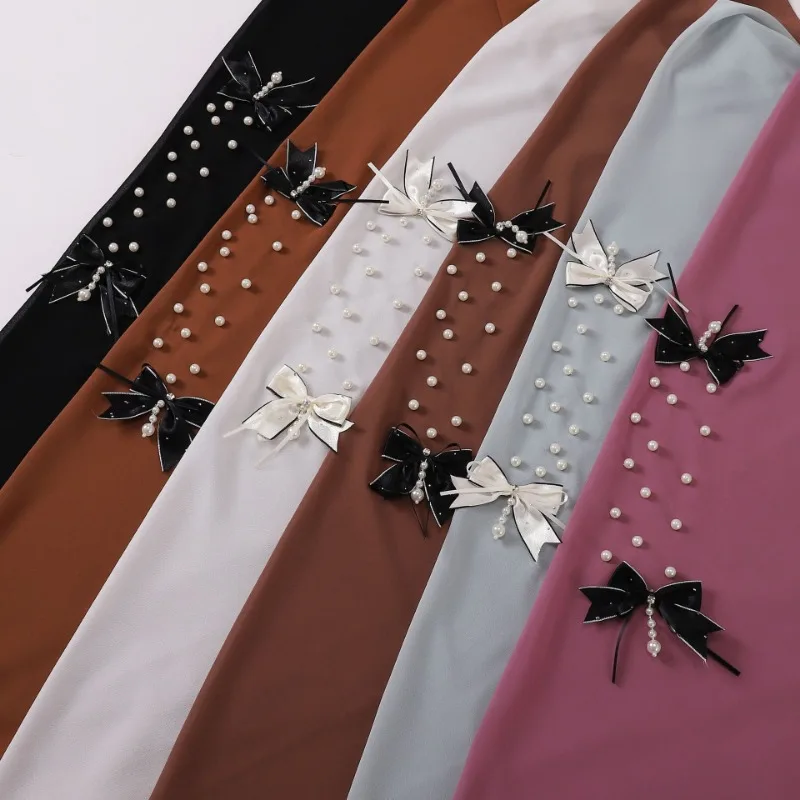 new 90 * 90cm hijab for women fashion headscarf turban solid color wrap pearl chiffon xiaoxiangfeng bow square scarf muslim girl