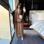 Mode modeste Kimono ouvert Abayas pour femmes robe musulmane plissée Long manteau vêtements d&rsquo;extérieur Islam Cardigan dubaï caftan Kebaya Caftan nouveau
