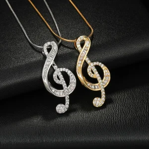 Pendentif note de musique élégant pour femme, colliers de présidence, cristal brillant, bijoux de mariage en cone contre-indiqués, bonne qualité, cadeau des travailleurs Mus479