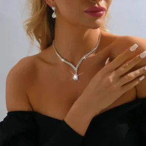 Ensemble de bijoux de mariée de luxe en Zircon, collier et boucles d&rsquo;oreilles exquis, tempérament élégant, Bracelet en strass, accessoires pour robe