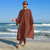 maillot de bain modeste burkini musulman tout couvert maillots de bain amples pour femmes couleur unie robe à manches longues et onesie maillots de bain avec hijab