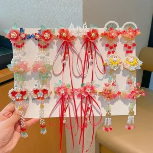 Pince à cheveux à bascule pour filles, Style chinois, Super féerique, Style ancien, accessoires pour cheveux, pompon Hanfu pour enfants