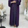 abaya violet élégant de dubaï pour femmes musulmanes – intrument conçu avec une pièce de broderie multicolore dans la mode modeste islamique