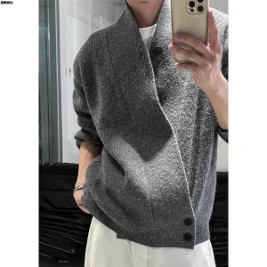 Cardigan taoïste Robe pull hommes automne hiver Style ample décontracté fleur gris pull veste