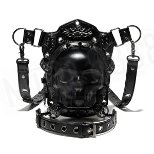 Sac banane de moto personnalisé crâne pour femmes, sac à bandoulière multi-transporté Punk foncé, sac de ceinture de moto