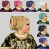 paillettes plissées femmes bandeau bonnet africain turban casquette musulman foulard bonnet turbante mujer