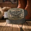 une ceinture décontractée et rétro, un accessoire de taille pour les vêtements de style occidental, une boucle en métal, une ceinture en pu, convient aux hommes et aux femmes