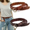Ceinture en cuir pour femmes, avec boucle ronde dorée tressée, ceinture fine décontractée pour étudiantes, accessoires de vêtements pour dames