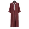 Été 2025 caftan musulman hommes à manches courtes brodé ample robe décontractée respirant islamique abaya pour hommes
