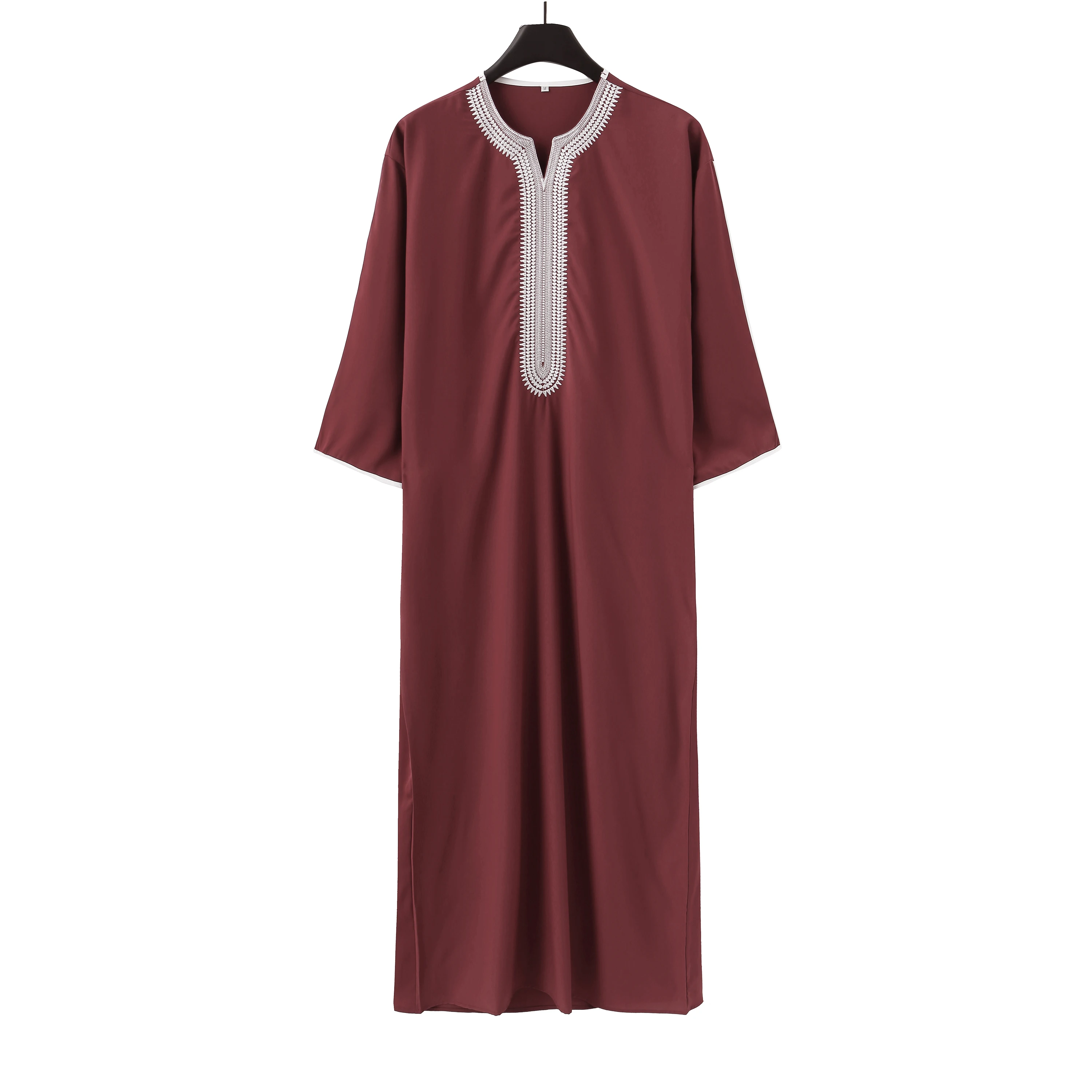 Été 2025 caftan musulman hommes à manches courtes brodé ample Robe décontractée respirant islamique Abaya pour hommes