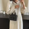 petit sac à main carré noir pour femme, sac à bandoulière initié par perle, sac à main perlé vintage, sac à main pour téléphone, porte monnaie, été 2024