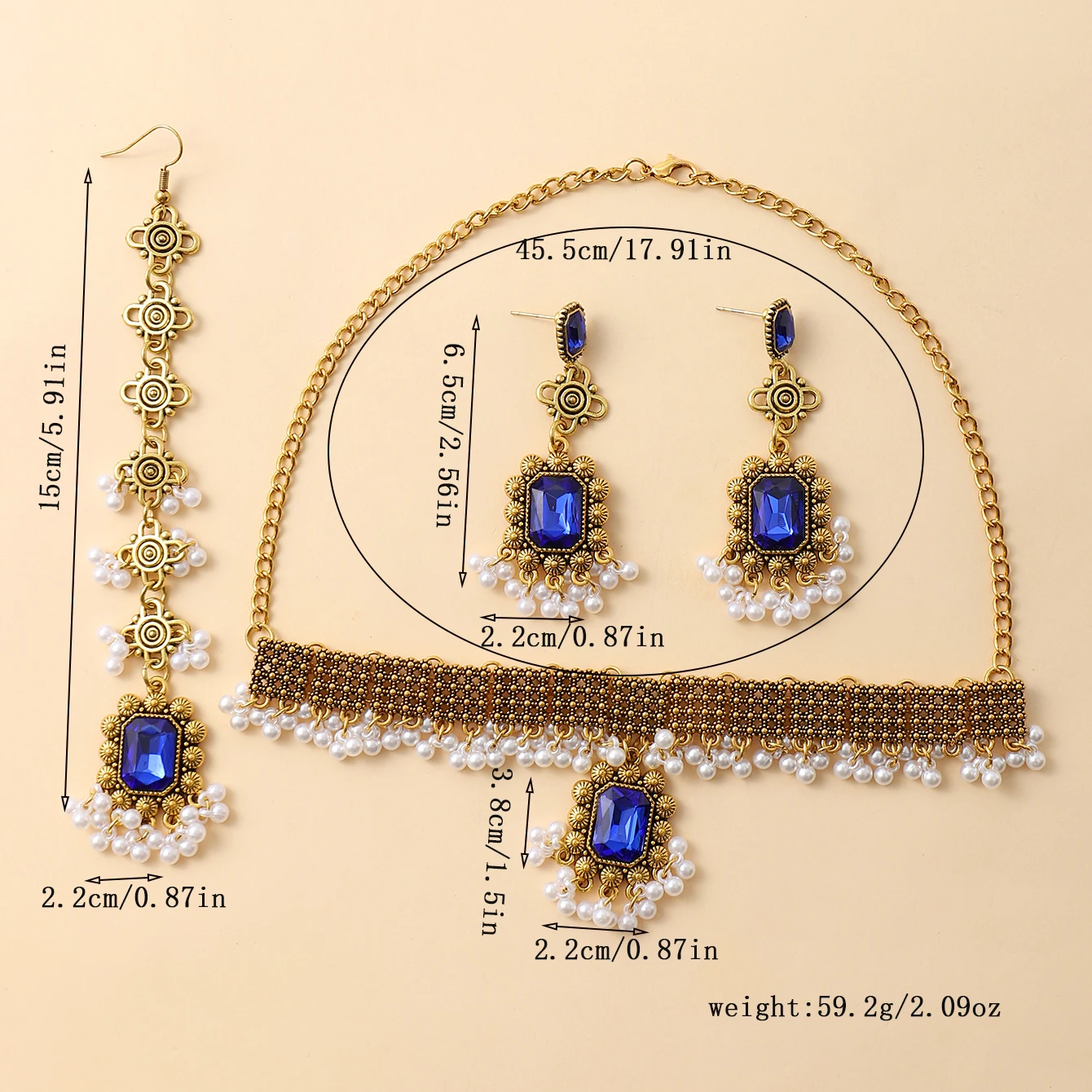 Ensemble de bijoux de Dubaï pour femmes, boucles d'oreilles pour patients, accessoires de mariage, collier en cristal géométrique vintage, coiffure frontale, nouveau