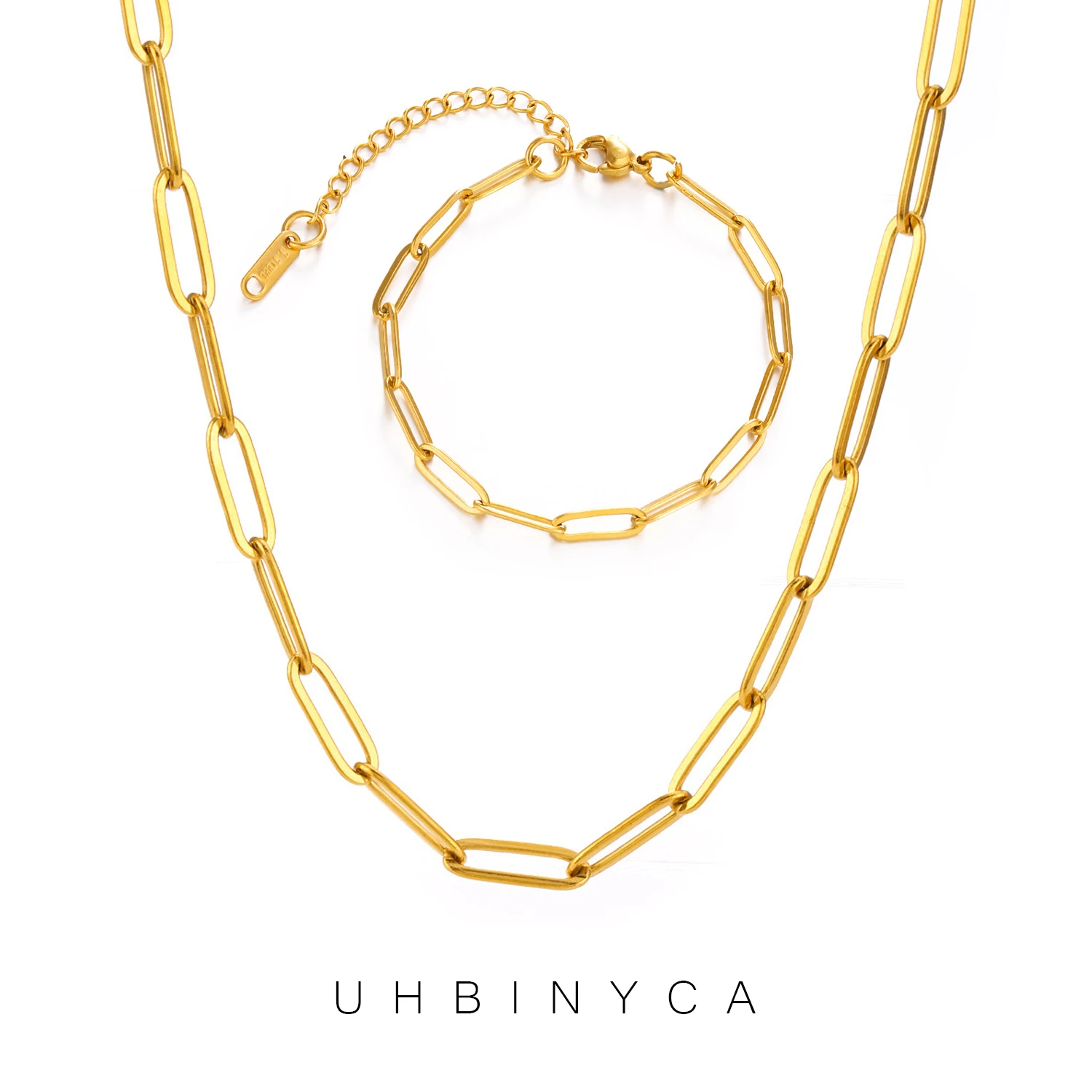 Collier en or minimaliste pour femme, bracelet trombone épais, bijoux imperméables, acier inoxydable, cadeau Hip Rock, document JONecklace