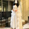 robes de soirée élégantes d'arabie saoudite, droites, sans bretelles, plis, châle, longueur au sol, traîne de balayage, robes de soirée blanches à plusieurs niveaux