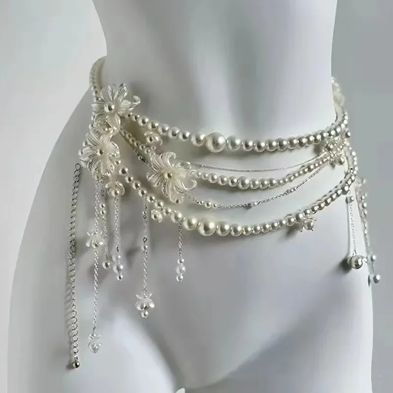 Chaîne de taille multicouche en perles pour femmes, mode rétro Y2K, ceinture de styliste, personnage de jouant, vêtements, accessoires, ceintures de fête