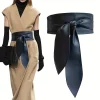 ceinture obi à nœud papillon noir, corset à nœud noué, larges ceintures en pu, ceinture cintrée, robe élégante, manteau, ceinture pour femmes