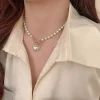blanc imitation perle collier femmes cristal pierre coeur pendentif mignon fille bijoux collier collier femme
