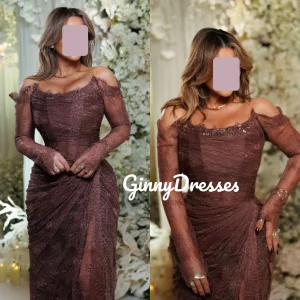 Robes de soirée de luxe personnalisées, ligne a, fendue, épaules dénudées, longueur au sol, dentelle, fermeture éclair, pour occasions formelles