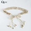 Ceintures pour femmes noeud ceinture été Boho coquille perle robe jean ceinture femme plage accessoire Beige cire cordon