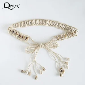 Ceintures pour femmes noeud ceinture été Boho coquille perle robe jean ceinture femme plage accessoire Beige cire cordon