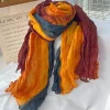 foulard en lin de coton rétro automne hiver plissé soie longs châles musulman froissé hijab foulard dégradé couleur froissé foulards