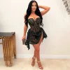 robe de soirée à volants à paillettes pour femmes, mini robes, tambour, robes de club, vêtements élégants, luxe, fête d'anniversaire, dame, sexy, été, 2024