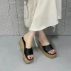 talons noirs pantoufles été bloc chaussures compensées sandales blanches décontracté femme plate forme talons pantoufles marron sandales femmes taille 43