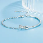 Bracelet en argent regardé pour femme, nœud papillon, cubique incrusté, bijoux de mariage, mode