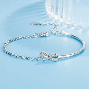 Bracelet en argent regardé pour femme, nœud papillon, cubique incrusté, bijoux de mariage, mode