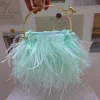 Pochettes de soirée de luxe en plumes d&rsquo;autruche pour femmes, sac à bandoulière avec chaîne, pompon, sac à main de fête de mariage