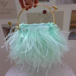 Pochettes de soirée de luxe en plumes d&rsquo;autruche pour femmes, sac à bandoulière avec chaîne, pompon, sac à main de fête de mariage