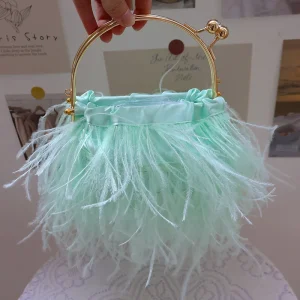 Pochettes de soirée de luxe en plumes d&rsquo;autruche pour femmes, sac à bandoulière avec chaîne, pompon, sac à main de fête de mariage