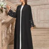 Abaya-Robe de luxe brodée de perles pour femmes musulmanes, hijab de dubaï, manteau cardigan noir modeste, robe solide islamique de turquie, pour Ramadan arabe