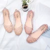 sandales confortables à semelles plates pour femmes, chaussures de plage transparentes ajourées, bouche peu profonde, respirantes, scintillantes, été