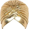 Turban métallique tête enveloppement chapeau bandeau bandana casquette couleur or et argent Hijab tête enveloppement bonnet chapeau musulman chimio casquette