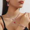 ensemble de bijoux goutte d'eau en cristal strass, bracelet en diamant, boucles d'oreilles à pampilles exquises, collier brillant de luxe pour femmes