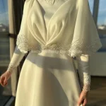 Fantaisie musulmane une ligne robe de soirée dentelle Applique col haut robe de mariée longueur de plancher doux Satin robes de mariée personnalisées