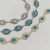 argent bohème femme métal taille chaîne ceinture de luxe bleu pierre précieuse ellipse concepteur ceintures pour femmes longue ceinture punk