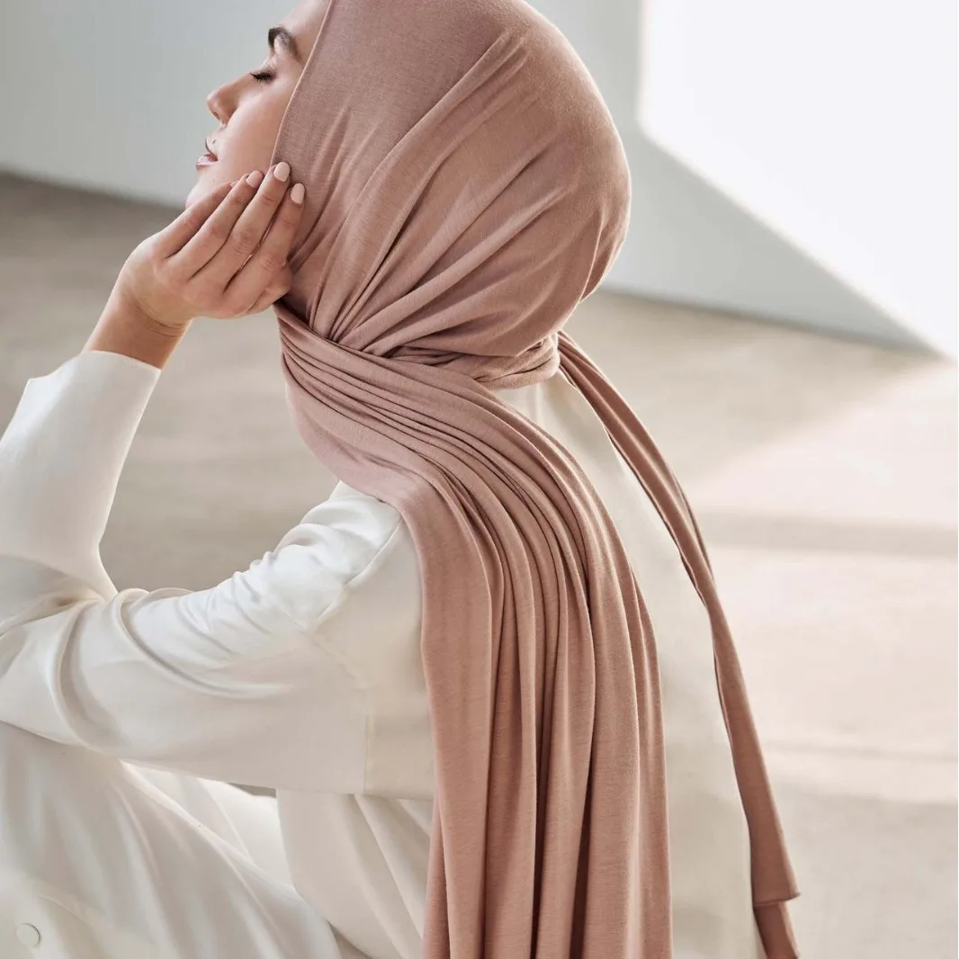 luxe doux mince musulman hijab écharpe femmes longue couleur unie tête enveloppement pour femmes hijabs foulards dames musulman voile jersey hijabs